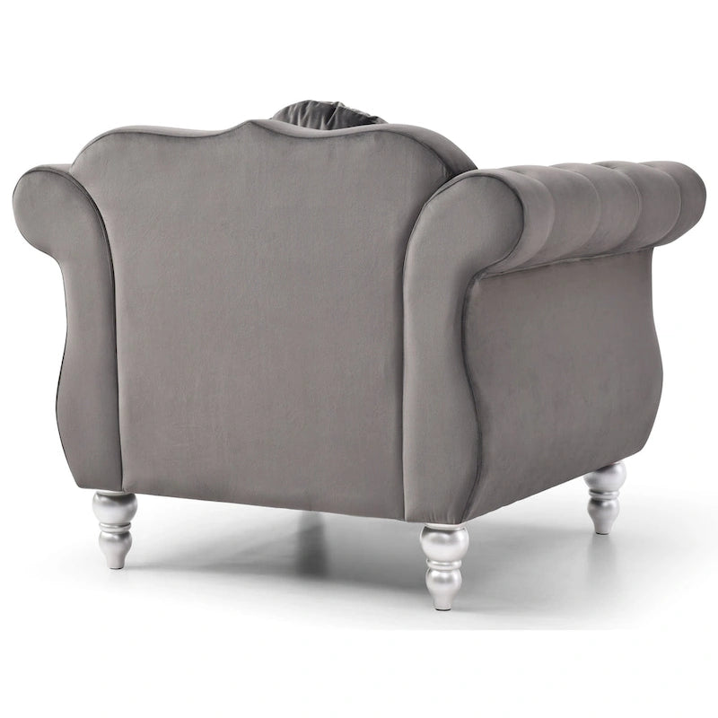 Navy Blue Velvet Accent Chair with Nailhead Trim