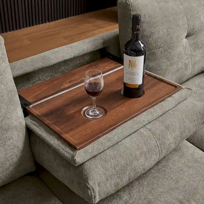 Modern 4-Seater Sectional Sofa with Hidden Coffee Table, Adjustable Headrest & Storage, Towelling Fabric