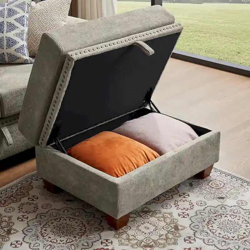 Modern 4-Seater Sectional Sofa with Hidden Coffee Table, Adjustable Headrest & Storage, Towelling Fabric