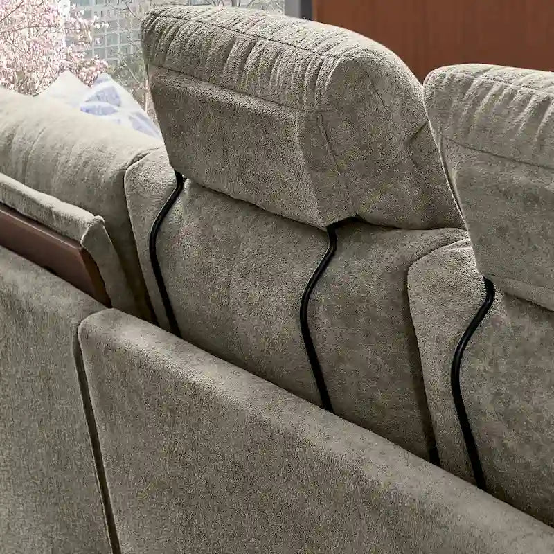 Modern 4-Seater Sectional Sofa with Hidden Coffee Table, Adjustable Headrest & Storage, Towelling Fabric