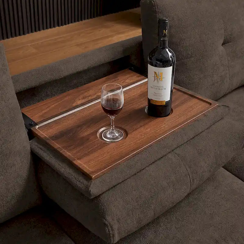 Modern 4-Seater Sectional Sofa with Hidden Coffee Table, Adjustable Headrest & Storage, Towelling Fabric