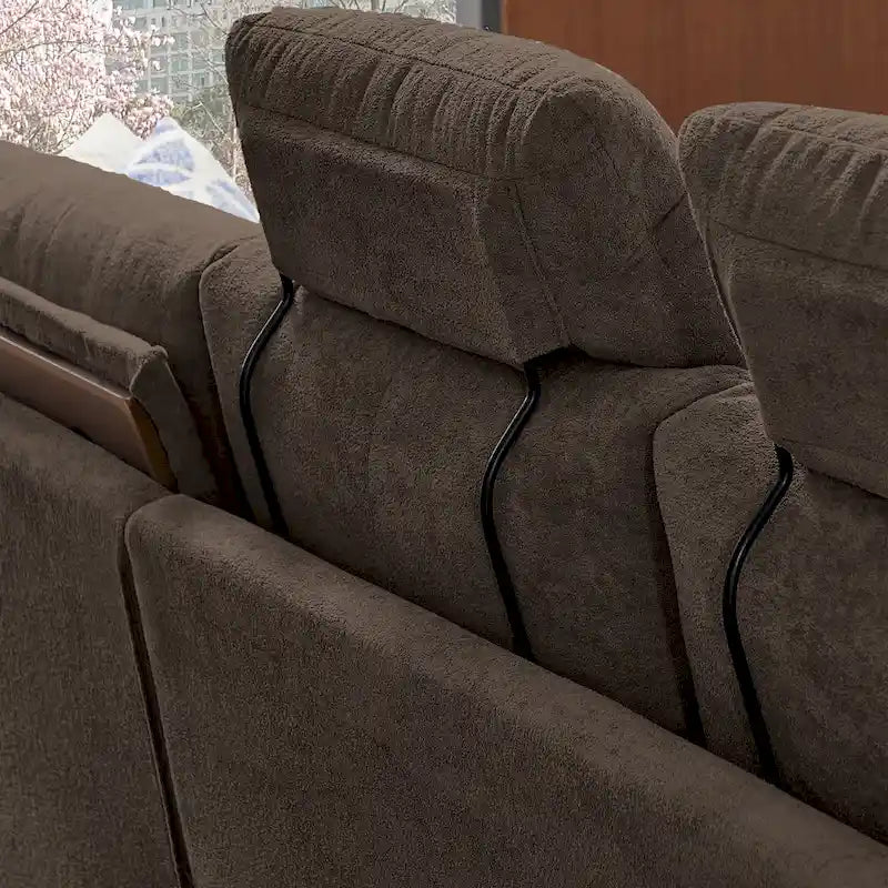 Modern 4-Seater Sectional Sofa with Hidden Coffee Table, Adjustable Headrest & Storage, Towelling Fabric