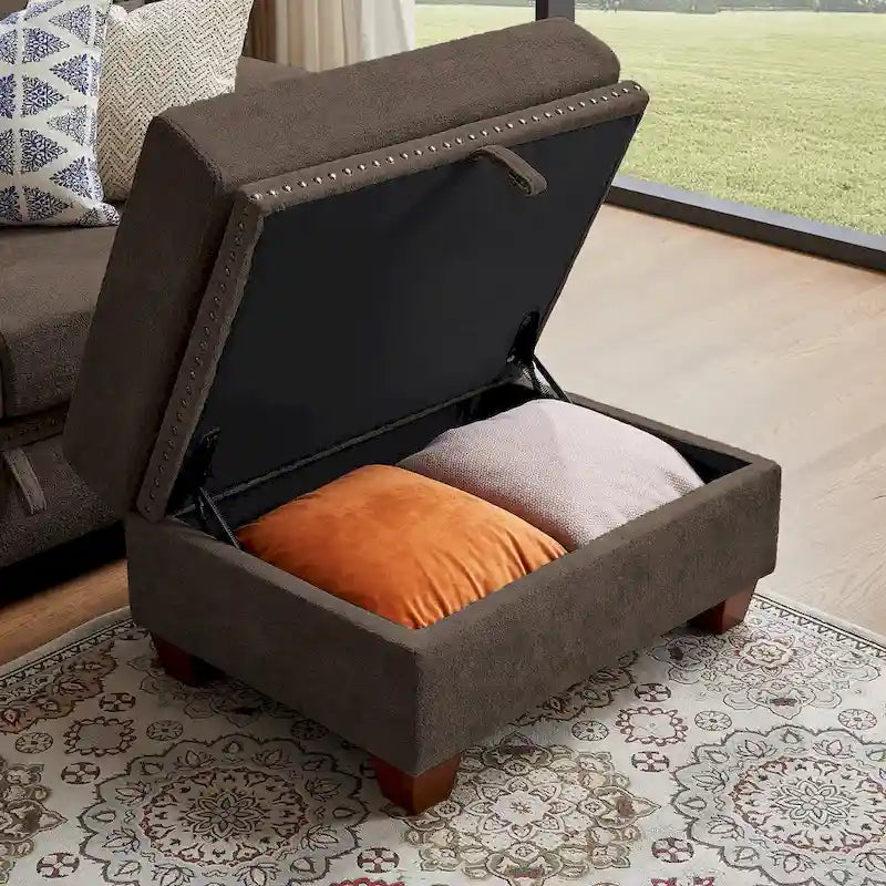Modern 4-Seater Sectional Sofa with Hidden Coffee Table, Adjustable Headrest & Storage, Towelling Fabric