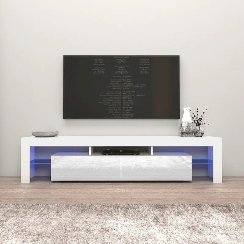 White 79-Inch TV Stand with LED Lights