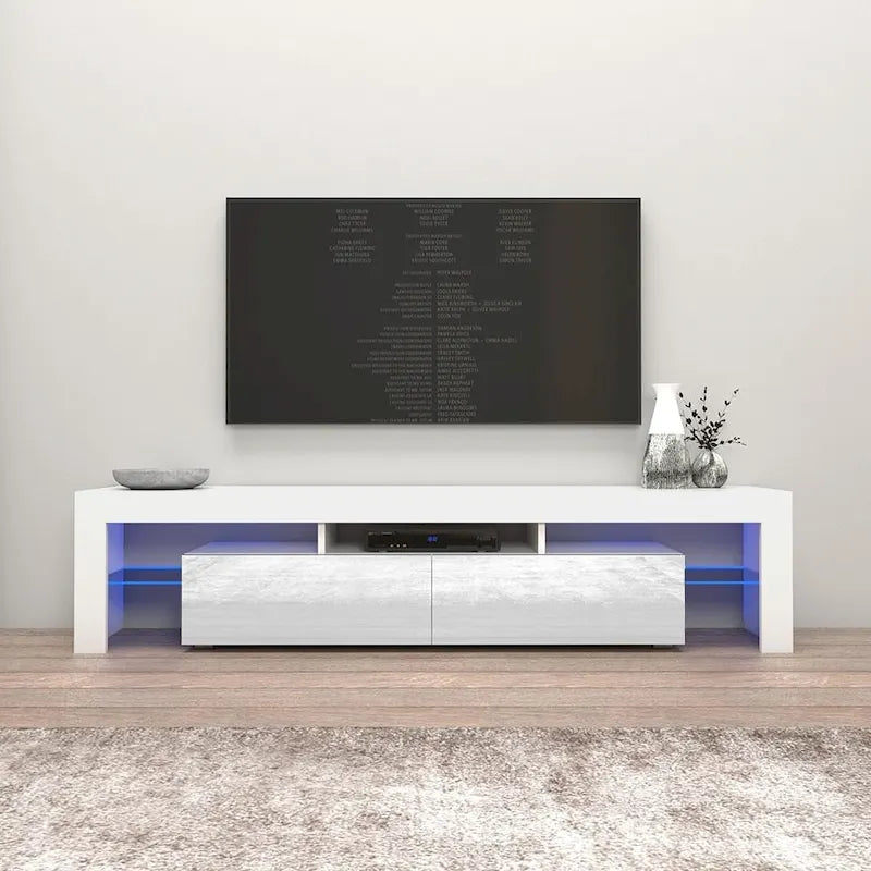 White 79-Inch TV Stand with LED Lights
