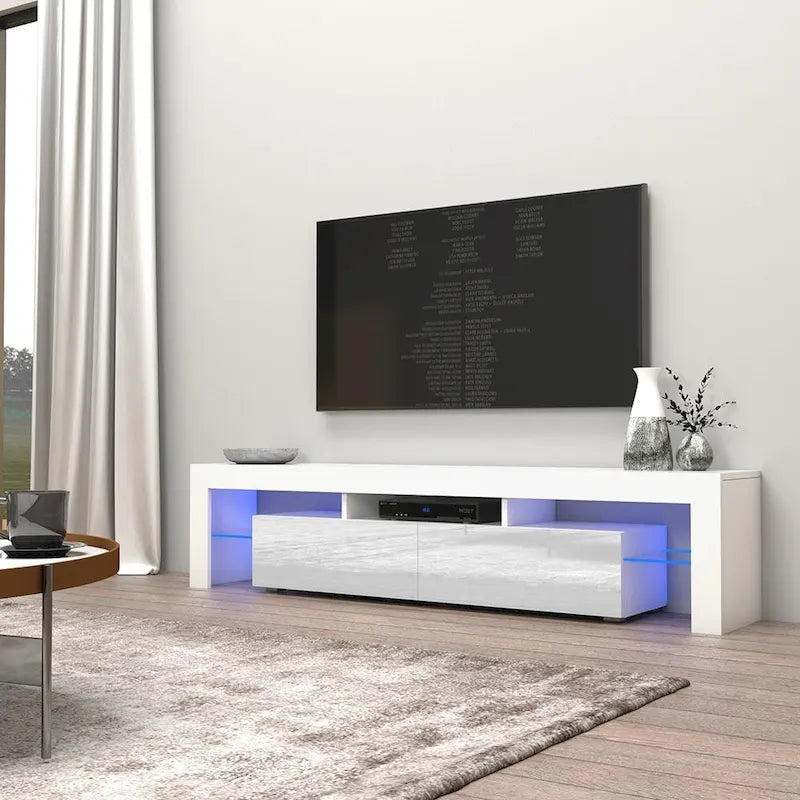 White 79-Inch TV Stand with LED Lights