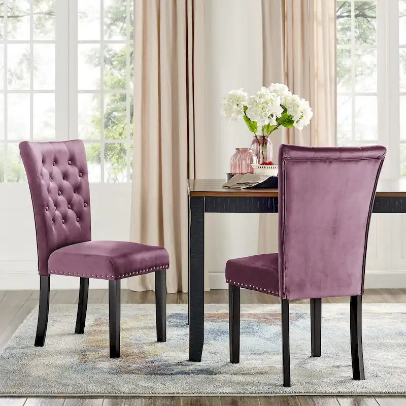 Silver Orchid Flohr Tufted Velvet Dining Chairs (Set of 2)