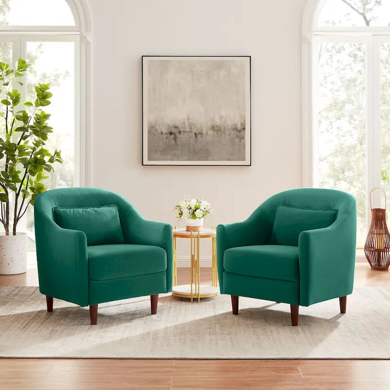Velvet Barrel Accent Chair Set of 2 - Multiple Colors