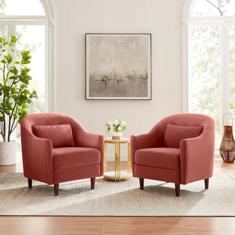 Velvet Barrel Accent Chair Set of 2 - Multiple Colors