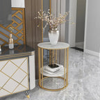 Round Sintered Stone Side Table - Gold Frame - 2 Tier