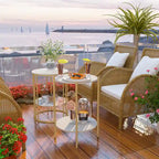 Round Sintered Stone Side Table - Gold Frame - 2 Tier