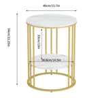 Round Sintered Stone Side Table - Gold Frame - 2 Tier