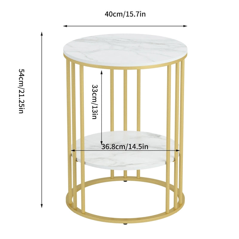Round Sintered Stone Side Table - Gold Frame - 2 Tier