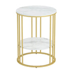 Round Sintered Stone Side Table - Gold Frame - 2 Tier
