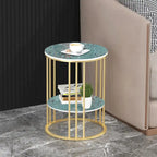 Round Sintered Stone Side Table - Gold Frame - 2 Tier