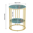 Round Sintered Stone Side Table - Gold Frame - 2 Tier