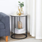 Round Sintered Stone Side Table - Gold Frame - 2 Tier