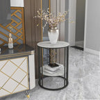 Round Sintered Stone Side Table - Gold Frame - 2 Tier