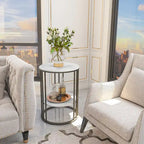 Round Sintered Stone Side Table - Gold Frame - 2 Tier