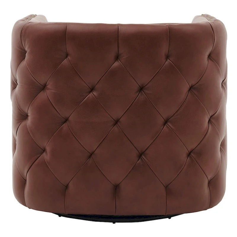 Poltrona girevole Leslie in pelle pieno fiore con trapuntatura capitonné