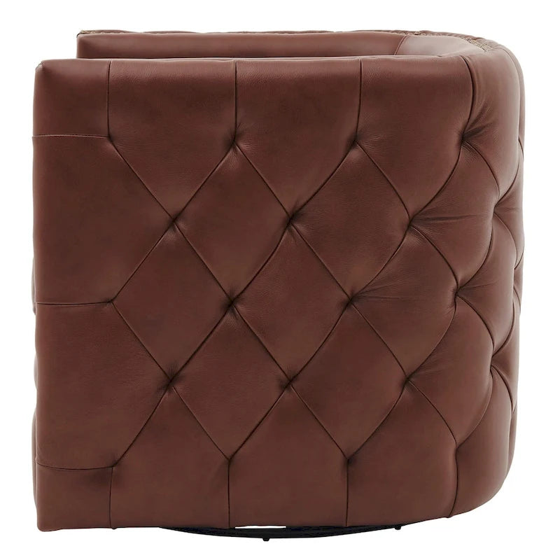Poltrona girevole Leslie in pelle pieno fiore con trapuntatura capitonné