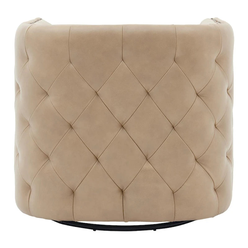 Poltrona girevole Leslie in pelle pieno fiore con trapuntatura capitonné