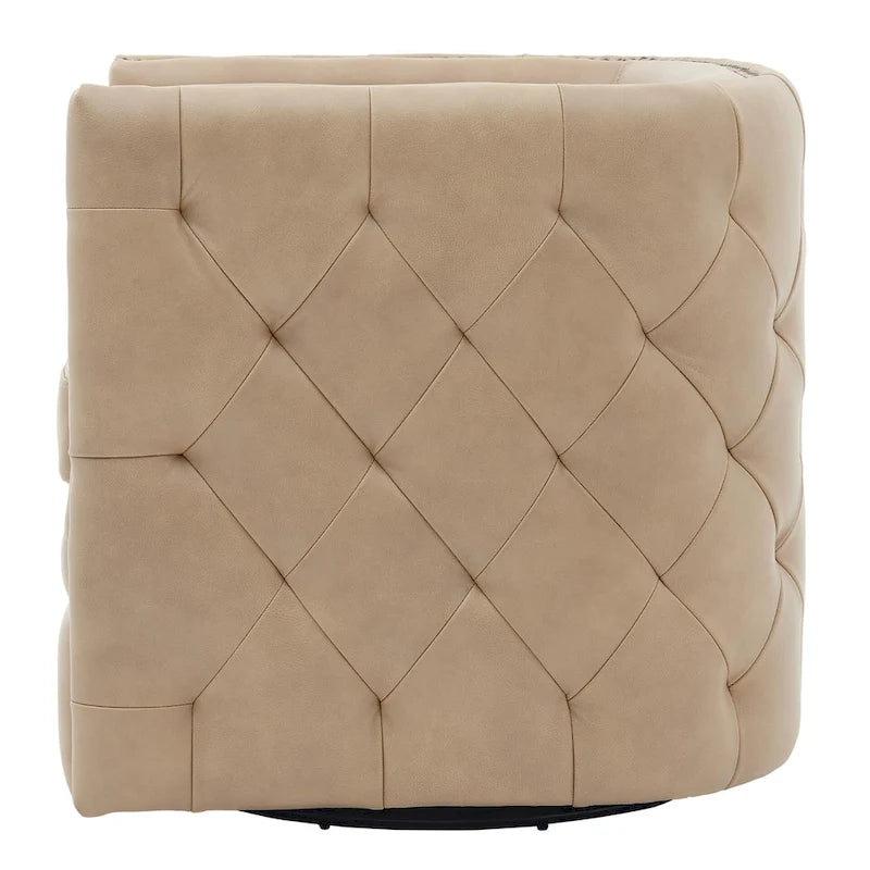 Poltrona girevole Leslie in pelle pieno fiore con trapuntatura capitonné