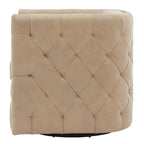 Poltrona girevole Leslie in pelle pieno fiore con trapuntatura capitonné
