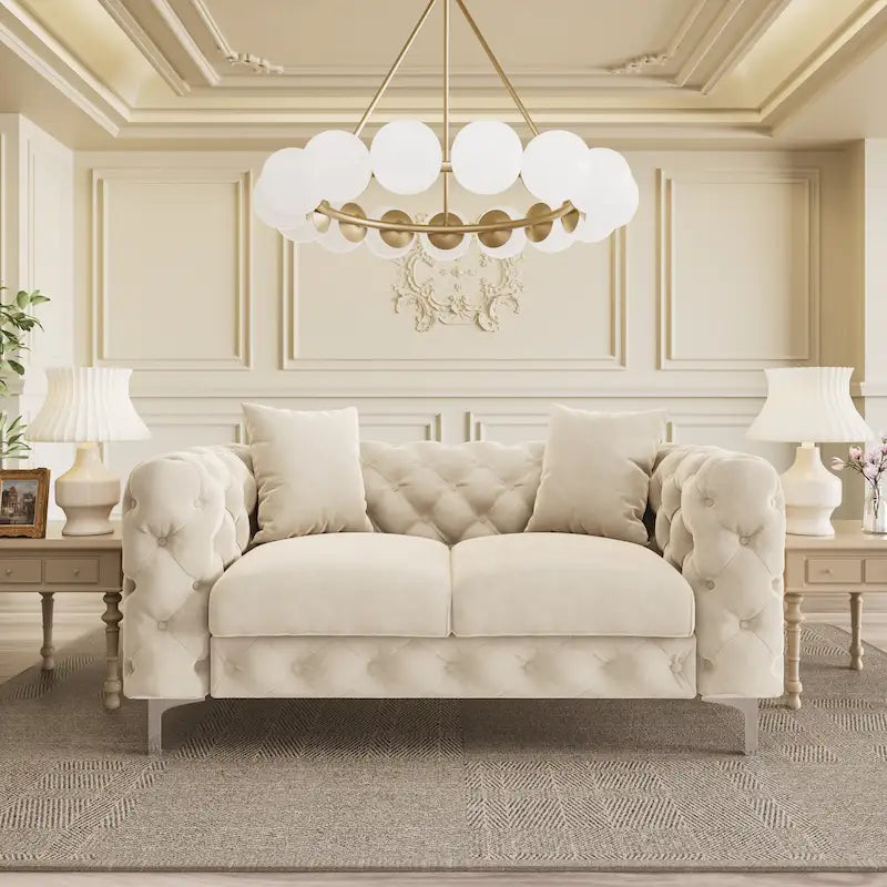 Morden Fort Modern Loveseat Two-Seater Sofa with Dutch Velvet, Solid Wood Frame and Iron Legs