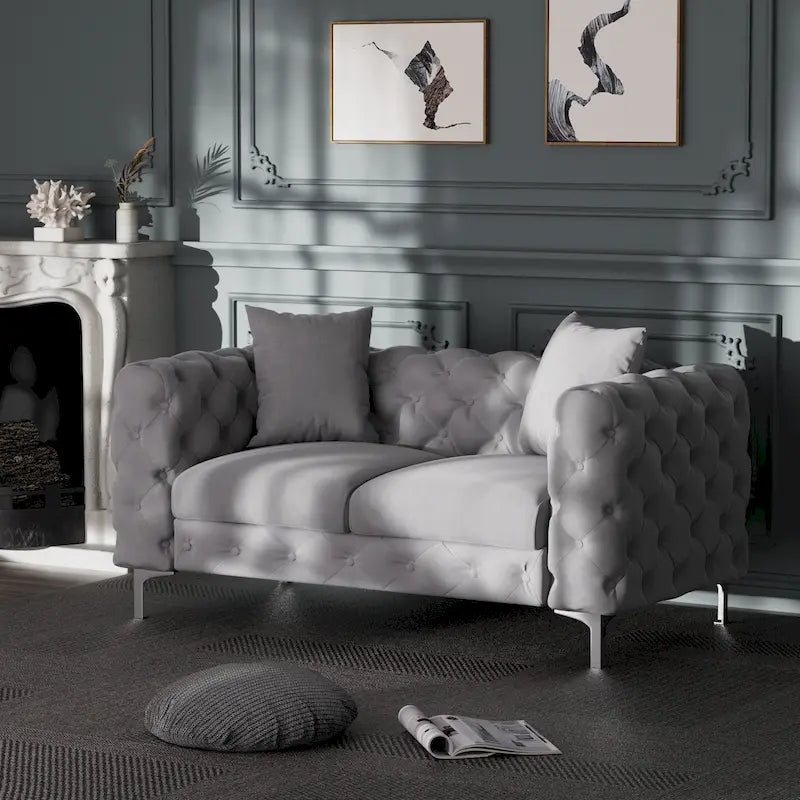 Morden Fort Modern Loveseat Two-Seater Sofa with Dutch Velvet, Solid Wood Frame and Iron Legs
