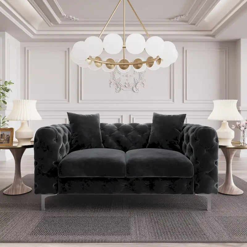 Morden Fort Modern Loveseat Two-Seater Sofa with Dutch Velvet, Solid Wood Frame and Iron Legs