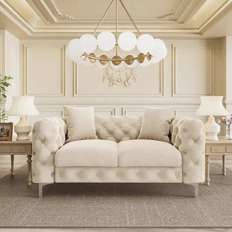 Morden Fort Modern Loveseat Two-Seater Sofa with Dutch Velvet, Solid Wood Frame and Iron Legs