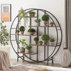 5-Tier Vintage Round Bookshelf Display Stand with Black Metal Frame