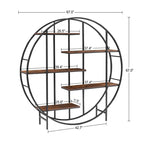 5-Tier Vintage Round Bookshelf Display Stand with Black Metal Frame