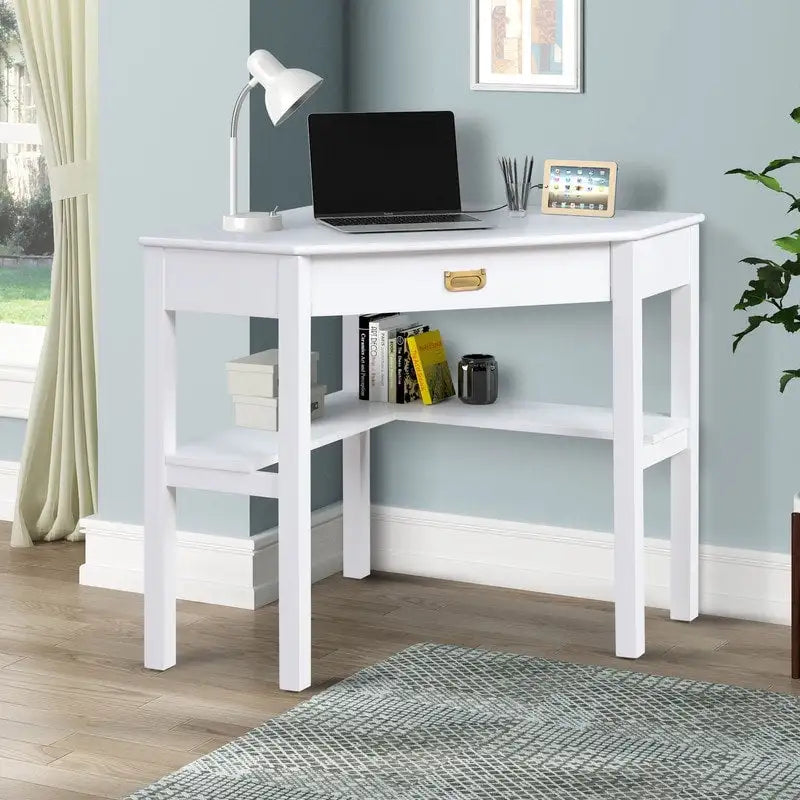 Scrivania classica Poppy Corner con cassetti e ripiani