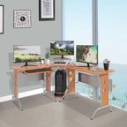 HOMCOM L-Shaped Corner Computer Office Desk Workstation with Elevated Shelf, Rolling Keyboard Tray, & Convenient CPU Stand