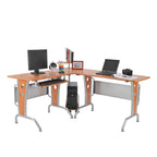 HOMCOM L-Shaped Corner Computer Office Desk Workstation with Elevated Shelf, Rolling Keyboard Tray, & Convenient CPU Stand