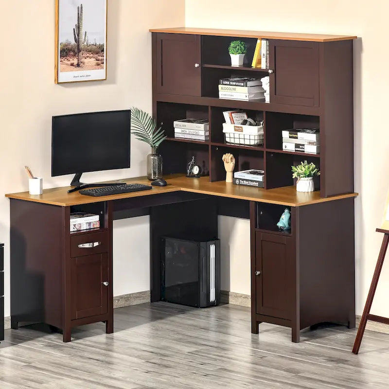 HOMCOM Scrivania angolare a L per computer con scaffali, Scrivania da ufficio per lo studio e il lavoro