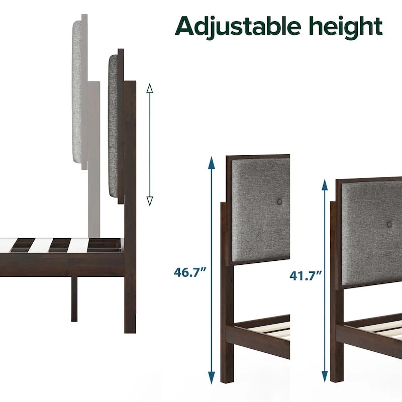 Base letto a piattaforma Priage by ZINUS in legno marrone con testiera imbottita regolabile