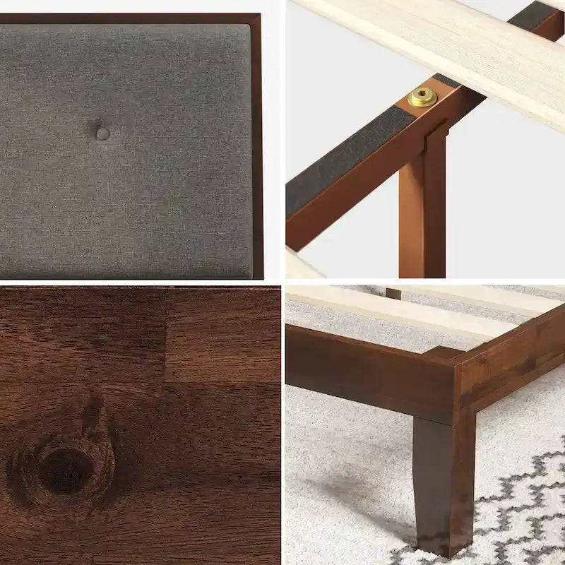 Base letto a piattaforma Priage by ZINUS in legno marrone con testiera imbottita regolabile