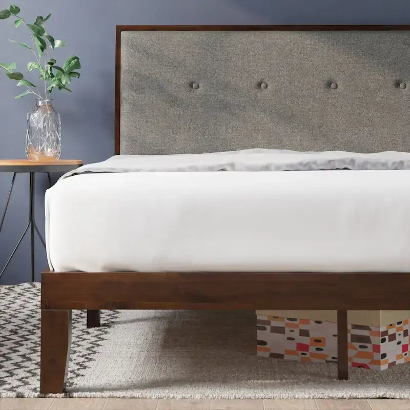 Base letto a piattaforma Priage by ZINUS in legno marrone con testiera imbottita regolabile