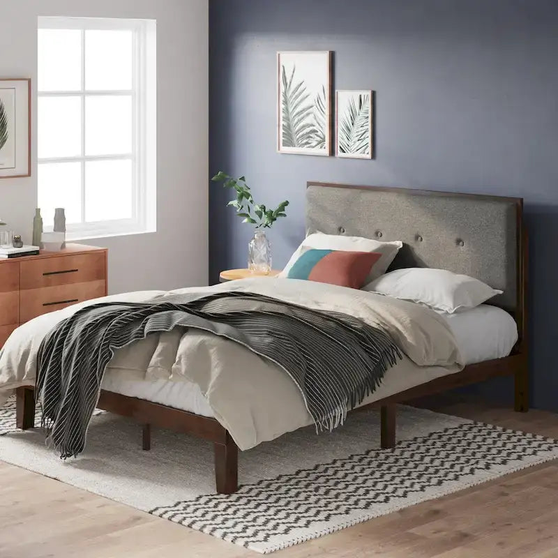 Base letto a piattaforma Priage by ZINUS in legno marrone con testiera imbottita regolabile