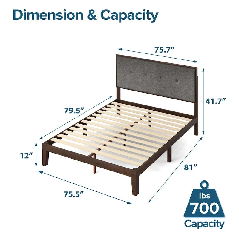 Base letto a piattaforma Priage by ZINUS in legno marrone con testiera imbottita regolabile