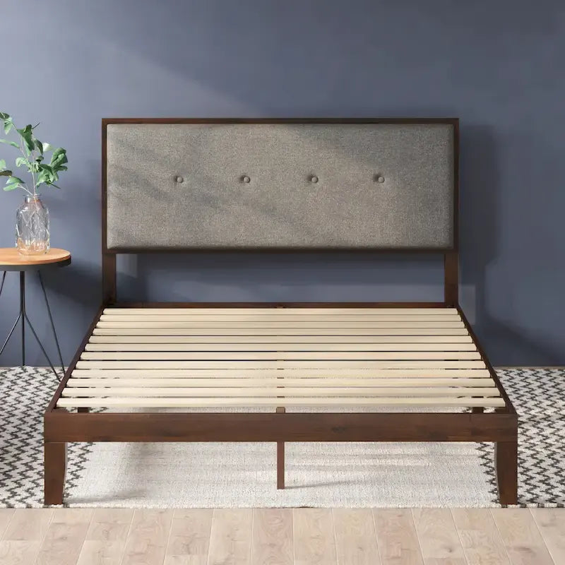 Base letto a piattaforma Priage by ZINUS in legno marrone con testiera imbottita regolabile