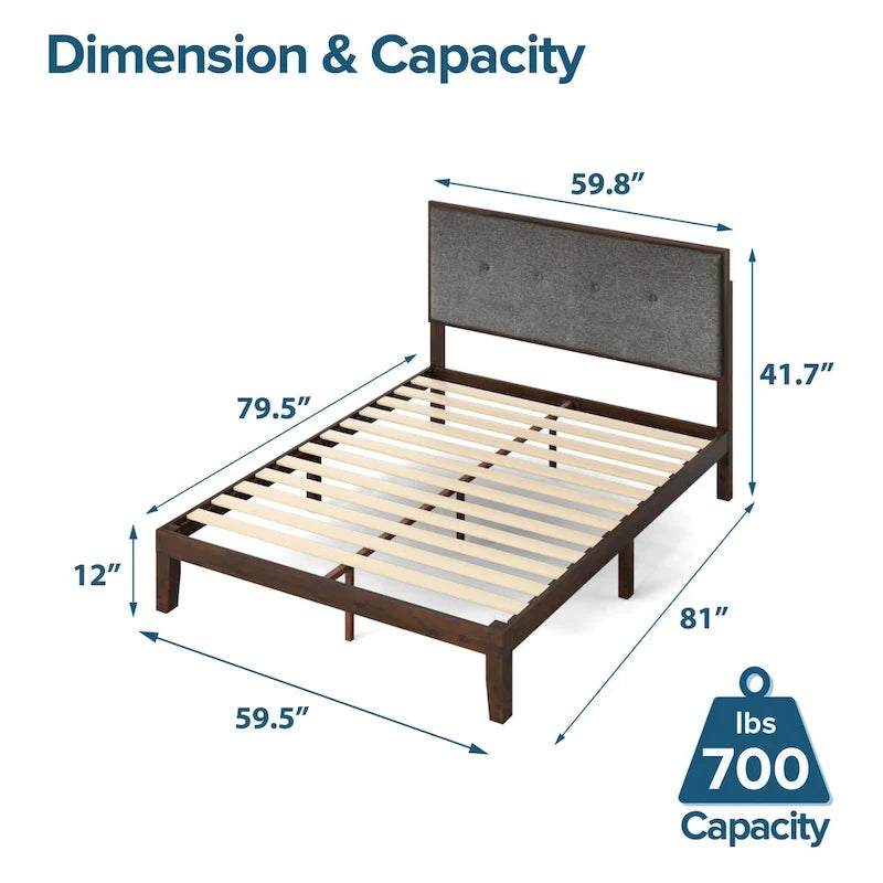 Base letto a piattaforma Priage by ZINUS in legno marrone con testiera imbottita regolabile