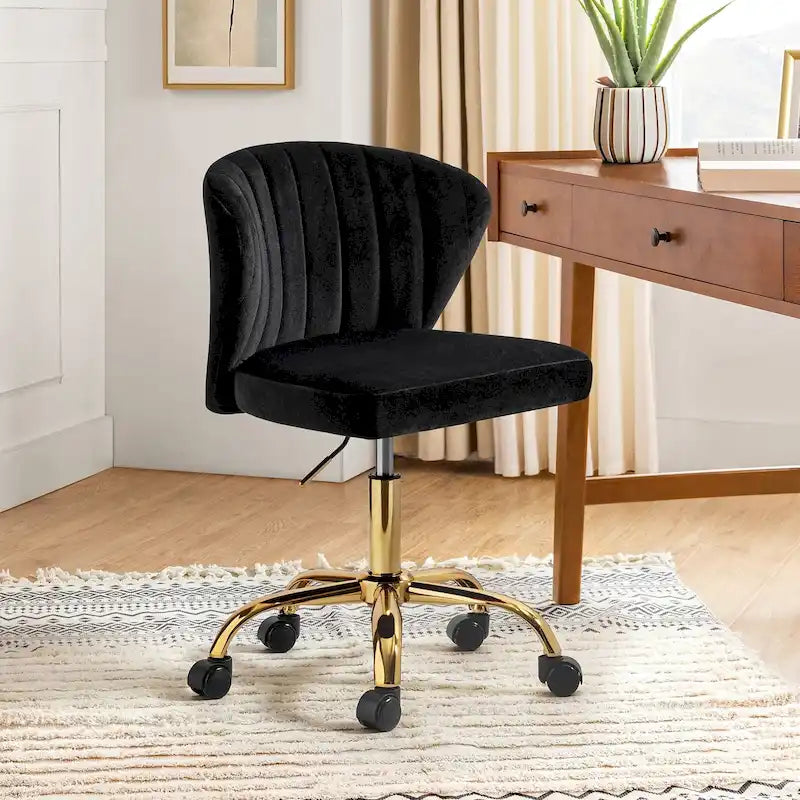 Sedia da ufficio ergonomica Ilia Modern Velvet Wingback girevole a 360 gradi con schienale trapuntato a canali di HULALA HOME