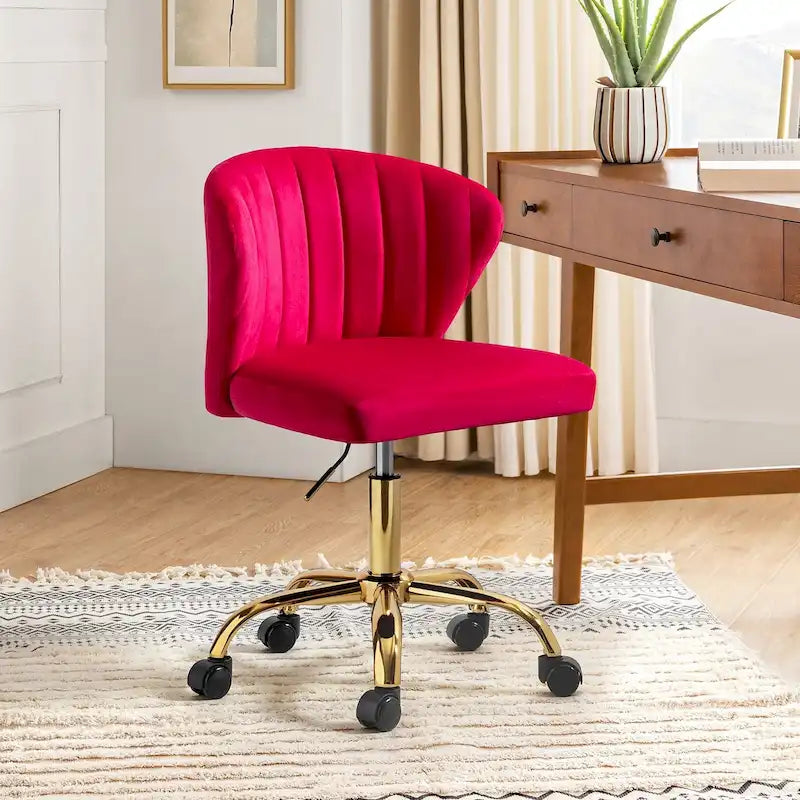 Sedia da ufficio ergonomica Ilia Modern Velvet Wingback girevole a 360 gradi con schienale trapuntato a canali di HULALA HOME
