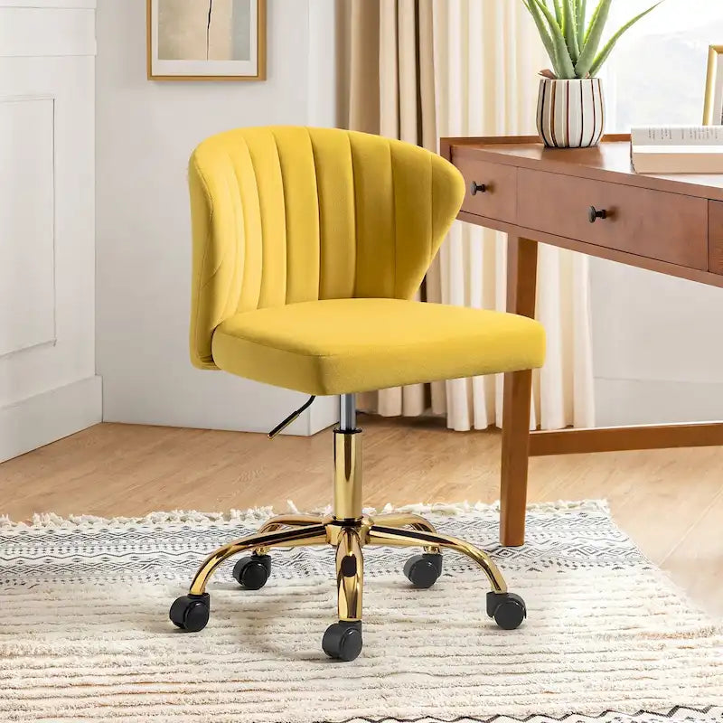 Sedia da ufficio ergonomica Ilia Modern Velvet Wingback girevole a 360 gradi con schienale trapuntato a canali di HULALA HOME