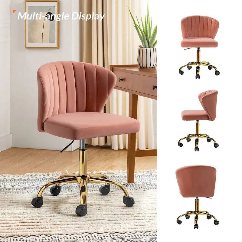 Sedia da ufficio ergonomica Ilia Modern Velvet Wingback girevole a 360 gradi con schienale trapuntato a canali di HULALA HOME