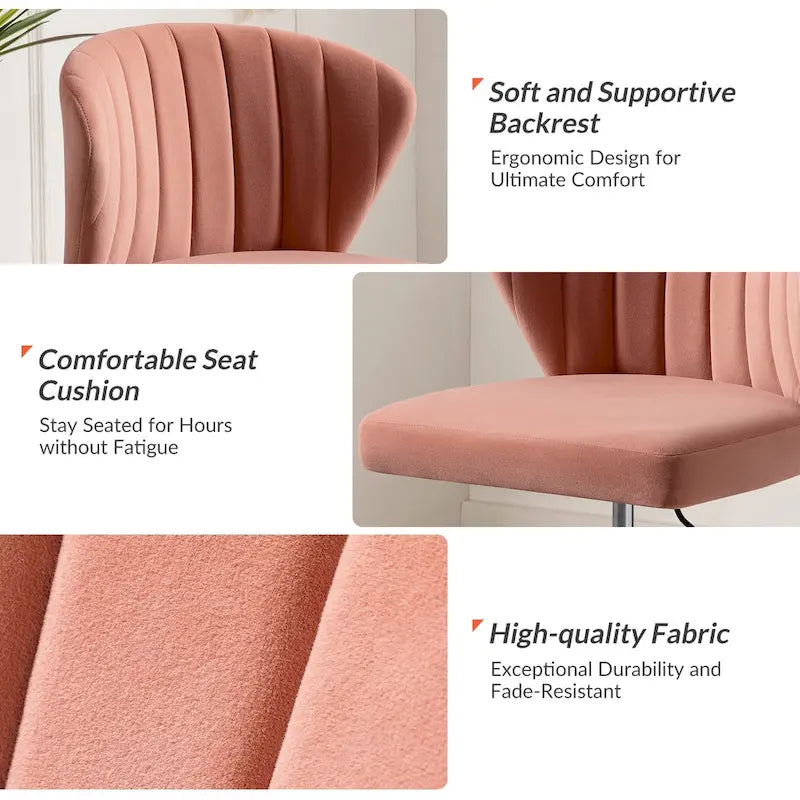 Sedia da ufficio ergonomica Ilia Modern Velvet Wingback girevole a 360 gradi con schienale trapuntato a canali di HULALA HOME
